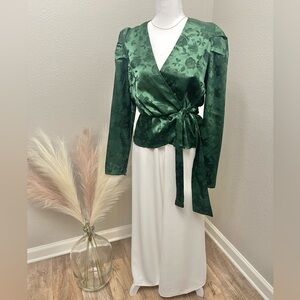 NWT In Mood- Hunter Green Floral Peplum Blouse